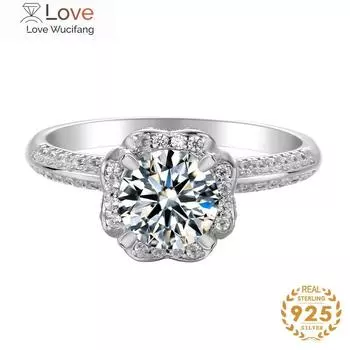 Trendy Women Rings 925 Sterling Silver Mossanites 1 ct Gemstone Holding Flower Simple Style Fashion Jewelry Wholesale 5.25 серебряный