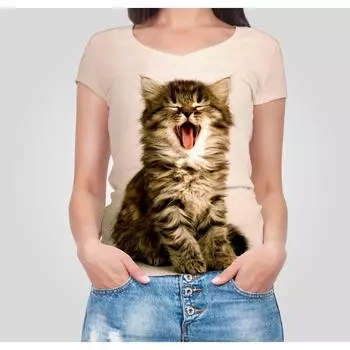 Trendy Women s Casual T-shirt Top V-neck Loose Short Sleeved Tops Digital Printed 3D T-shirts XS