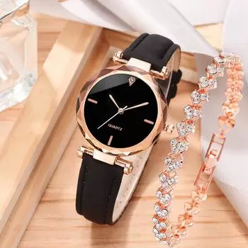 Trendy Women s Casual Watch, Simple Belt Watch, Quartz Watch, Bracelet Set.
