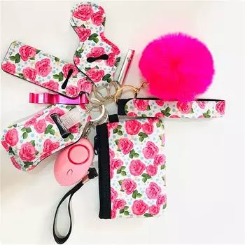 Модный женский неопреновый чехол-кошелек на молнии с брелоком-браслетом, круглым кольцом для ключей на запястье и карманом для карточек для девочек