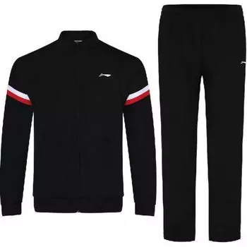 Тренировочная футболка Li Ning Badminton Series с воротником-стойкой и застежкой-молнией, с длинными рукавами, прямые брюки со средней талией, повседневный спортивный костюм AWEU043-1 S
