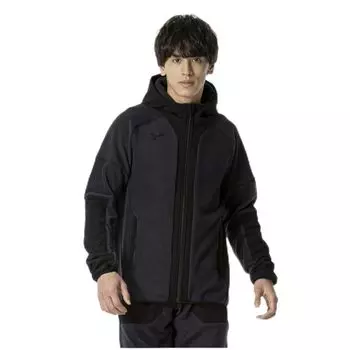 Тренировочная износостойкая флисовая толстовка с капюшоном и водоотталкивающей термоизоляцией 32MCB558 черная [Mizuno] мужская чёрный