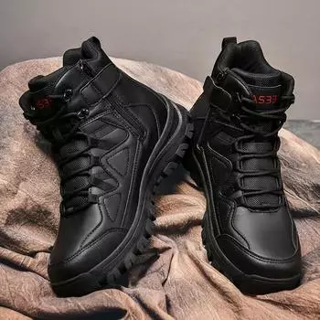 Тренировочные ботинки для походов в дикой природе, практические военные ботинки для мужчин, коричневые зимние ботинки, водонепроницаемые высокие походные ботинки 39 чёрный