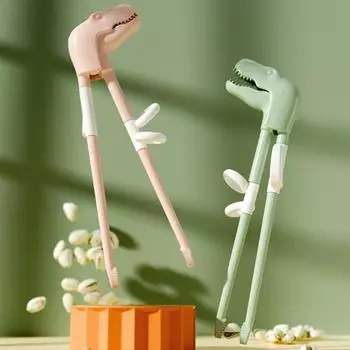 Тренировочные палочки для еды с дизайном динозавра, зубчатая голова, TPR, здоровые и безопасные обучающие палочки для еды, помощники зелёный