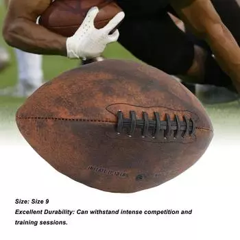 Тренировочный футбол, размер 9, мяч для регби, искусственная кожа, удобная ручка, винтажный дизайн, прочный спортивный футбол для игрового матча темные хаки