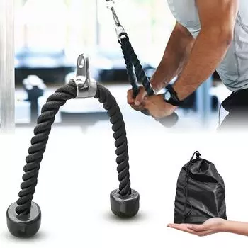 Тренировочный канат для тяги вниз, трицепс, канат для тяги вниз, 27 дюймов, нескользящий кабель чёрный