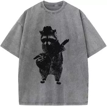 Треш Панда Енот Принт Модная Футболка Мужская Повседневная Хлопковая Футболка с Коротким Рукавом Высокого Качества Потертая Старая Футболка S