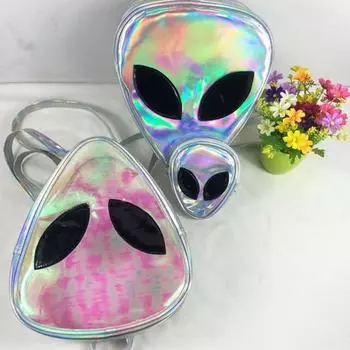Треугольная 3D Голова Инопланетянина ЕТ Лицо Дизайн Сумка-мессенджер Сумка через плечо Лазерный Рюкзак 1