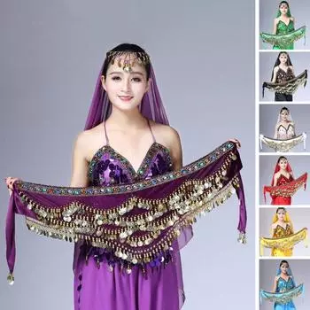 Треугольная цепочка с монетами. Привлекательное платье ручной работы. Дышащий женский танец живота. жёлтый