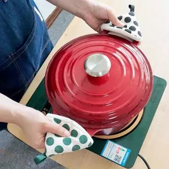 Треугольная хлопковая крышка с ручкой кастрюли, термостойкая точечная печать, устойчивая к ожогам подвесная петля, толстая мини-кухонная сковорода-сковорода красный