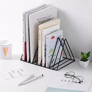 Треугольная книжная полка из кованого железа в скандинавском стиле, железная стойка для пластинок, треугольный держатель для книг и журналов, настольный органайзер для хранения пластинок золотистый