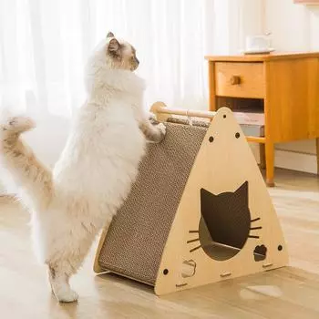 Треугольная когтеточка для кошек, кровать из гофрированного картона с шариками, домик для когтеточек для кошек и котят, стоячая когтеточка для кошек, рампа, несколько Cat Scratch Board