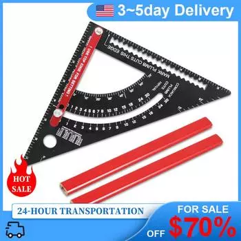 Треугольная линейка для деревообработки, алюминиевый сплав, плотницкий угольник, регулируемый квадратный транспортир, точный прямой угол, измерительный ру 2pcs&Wood Cutting