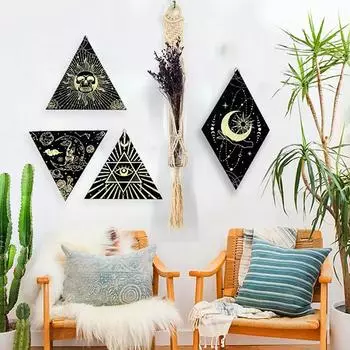 Треугольная маятниковая пластина Солнце Луна Йога Украшение стены Алмазный деревянный глаз Знак