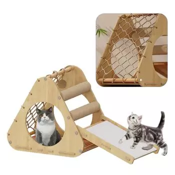 Треугольная подставка для кошек и кошек Cat Cat Claw Cat Rest включает в себя двухстороннюю деревянную сосну Компактная конструкция Башня, Башня, деревянная, Площадь, Башня, Заточка, бежевый