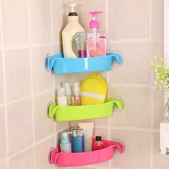 Треугольная полка для хранения на присоске для ванной комнаты Угловая полка для хранения в туалете Ящик для хранения разных вещей Настенная полка для хранения на кухне #C07FK# розовый