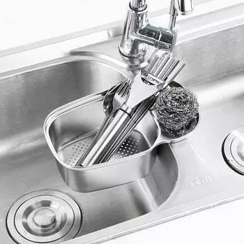 Треугольная полка для слива из нержавеющей стали, корзина для слива кухонной раковины, фильтр для остатков пищи, многофункциональная корзина для хранения в раковине серебряный
