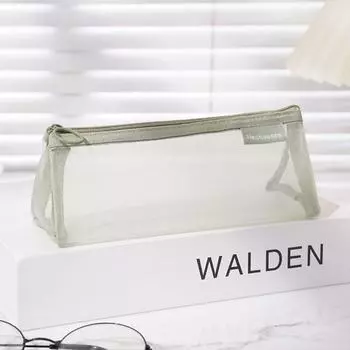 Треугольная прозрачная сумка для счетов, нейлоновая сумка на молнии для канцелярских принадлежностей, повседневный сетчатый пенал, студенческий зелёный