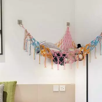 Треугольная сетка для игрушек, сумка с кисточками, декор, большая вместимость, полая плетеная сетка для хранения чучел животных, подвесной гамак, сетка из макраме, угловая сетка с чучелами животных H