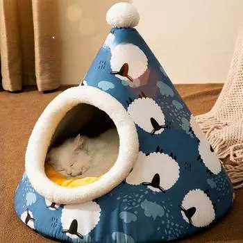 Треугольная юрта, теплая палатка для кошек, кошачье гнездо, закрытая форма для собак, кошачья кровать, гнездо для домашних животных white, lamb