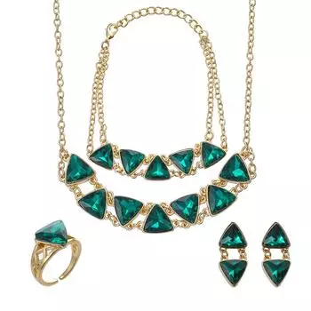 Треугольник Кристалл Колье Ожерелье Серьги Браслет Кольца Женские Наборы Ювелирных Изделий