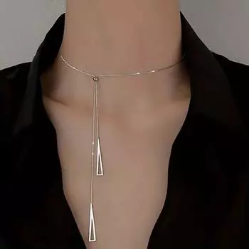 Треугольное геометрическое регулируемое ожерелье с подвеской на шею с длинной кисточкой, цепочка для свитера в форме буквы Y, минималистичное элегантное ювелирное украшение в подарок серебряный