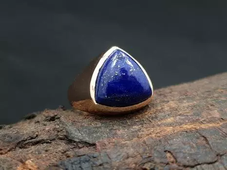 Треугольное кольцо с лазуритом, кольцо из серебра 925 пробы ручной работы, кольцо из розового золота, кольцо унисекс, эффектное кольцо, серебряные украшения 6