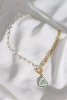 Треугольное синее эмалированное жемчужное ожерелье с подвеской от сглаза