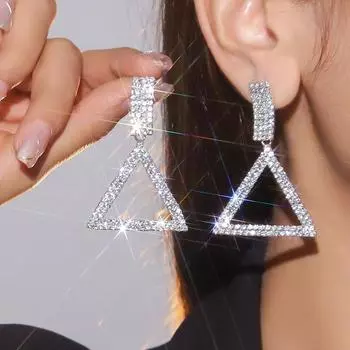 Треугольные роскошные сверкающие серьги со стразами, темперамент с длинными серьгами, выпускные серьги, женские серьги, 1 пара