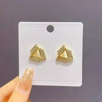 Треугольные серьги-гвоздики с полыми кристаллами для женщин, массивные геометрические серьги со стразами, женские маленькие серьги, модные украшения