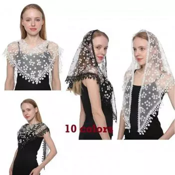 Треугольный кружевной шарф из тюля 160*50cm бежевый