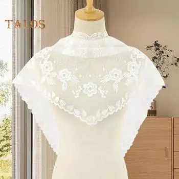 Треугольный шарф, кружевной атласный платок, шарф с ажурной вышивкой, цветочный узор, пляжная шаль для защиты от солнца, женская повседневная одежда чёрный