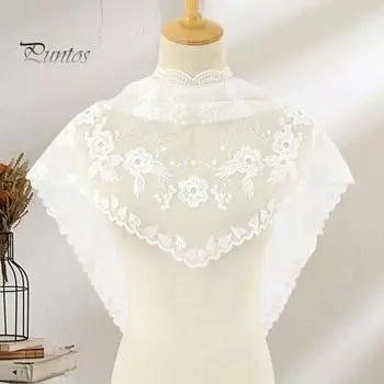 Треугольный шарф, кружевной атласный платок, шарф с ажурной вышивкой, цветочный узор, пляжная шаль для защиты от солнца, женская повседневная одежда белый