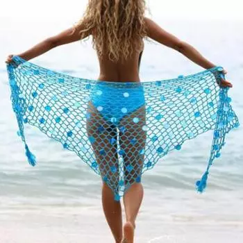 Треугольный шарф в сеточку, дышащий, сексуальный, с защитой от солнца, на шнуровке, бикини светло-оранжевый