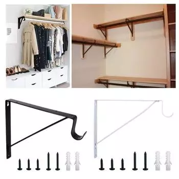 Треугольный сверхпрочный держатель для полок, настенные кронштейны для полок, прочный кронштейн для штанги для шкафа, спальня белый