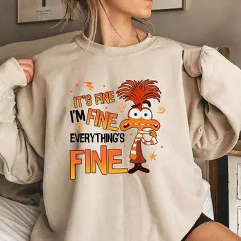 Тревога изнутри 2 Толстовка Everything Is Fine Тревога изнутри Эмоции Футболка Ретро Психическое здоровье Толстовки Подарок фанатам S чёрный