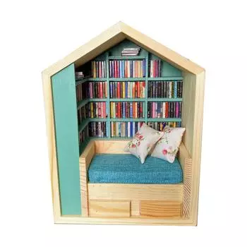 Тревожная книжная полка деревянная миниатюрная витрина с 2 подушками 200 моделей книг для жизни