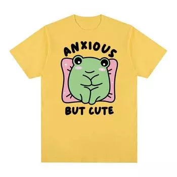 Тревожная, но милая лягушка, забавные футболки с мемами, мужские и женские модные футболки с круглым вырезом и короткими рукавами, топы, повседневная футболка большого размера из 100% хлопка