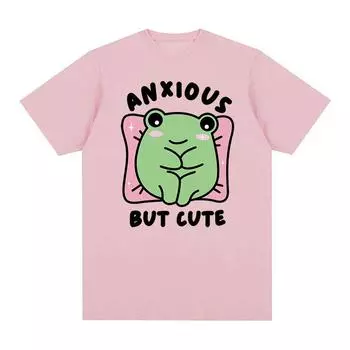 Тревожная, но милая лягушка, забавные футболки с мемами, мужские и женские модные футболки с круглым вырезом и короткими рукавами, топы, повседневная футболка большого размера из 100% хлопка