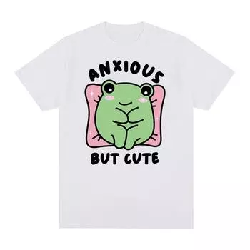 Тревожная, но милая лягушка, забавные футболки с мемами, мужские и женские модные футболки с круглым вырезом и короткими рукавами, топы, повседневная футболка большого размера из 100% хлопка