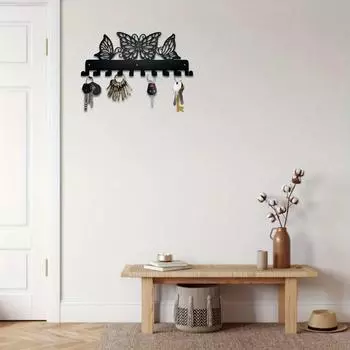 Три Buteerfly Black Art Metal Key Holder для настенного декора Декоративный крючок Органайзер Стойка для полотенец Сумка Одежда Ключи Для Дома чёрный