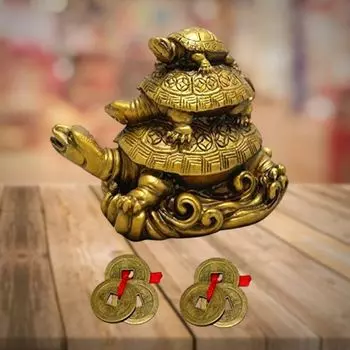 Три черепахи с двумя счастливыми монетами, идол, стандартный