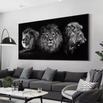 Три черных льва Холст Картина постеры с животными и HD принты настенные художественные картины для гостиной домашний декор без рамки 20*40cm