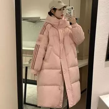 Три дерева длинный 2024 зима новый пуховик женский средний и длинный до колена модный белый утиный пуховик S size 90-60kg белый