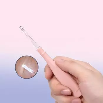 Три головки для удаления ушной серы с помощью светового очистителя-инструмента с фонариком-прочисткой ушей. Силиконовая ложка для чистки ушей.