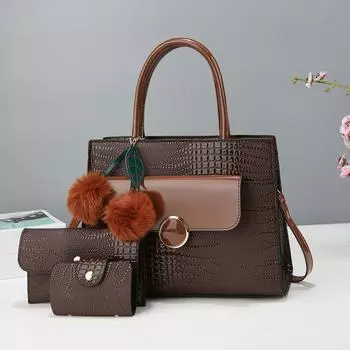 Три комплекта сумок для матери и сына, женская сумка, фактура, сумка через плечо, сумка для матери, яркая кожаная сумка с узором из камня M чёрный