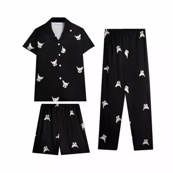 Три комплекта женских пижам, звездные модели, пижамы для мужчин и женщин, летние пижамы с короткими рукавами, черная пижама для пар, домашняя одежда XL чёрный