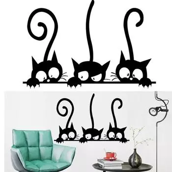 Три кошки животных бытовая комната окна стены стикеры росписи декора наклейка съемный водонепроницаемый