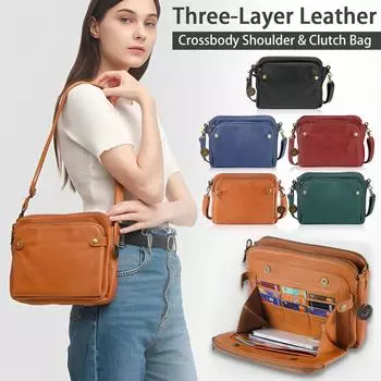 Три кожаные сумки через плечо, клатч, женский винтажный клатч ручной работы One Size