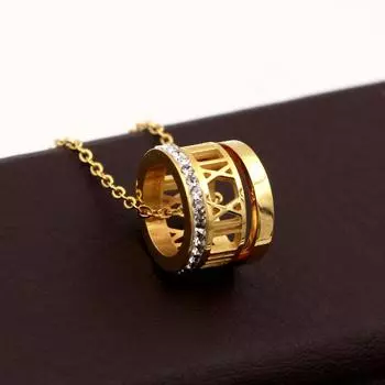 Три круга глянцевые и римские цифры и циркон кулон ожерелье из титановой стали золотого цвета для женщин любовь подарок драгоценности